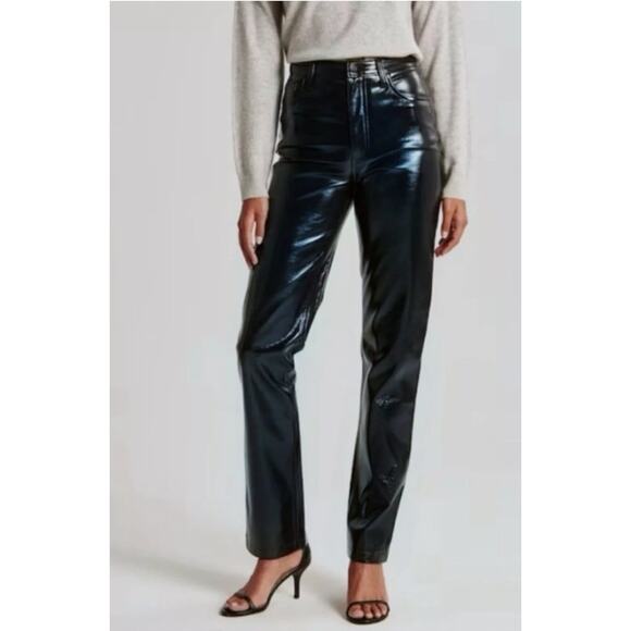 Abercrombie & Fitch The 90’s Straight Ultra High Rise Vegan Leather Pants 29/8 - Picture 1 of 13